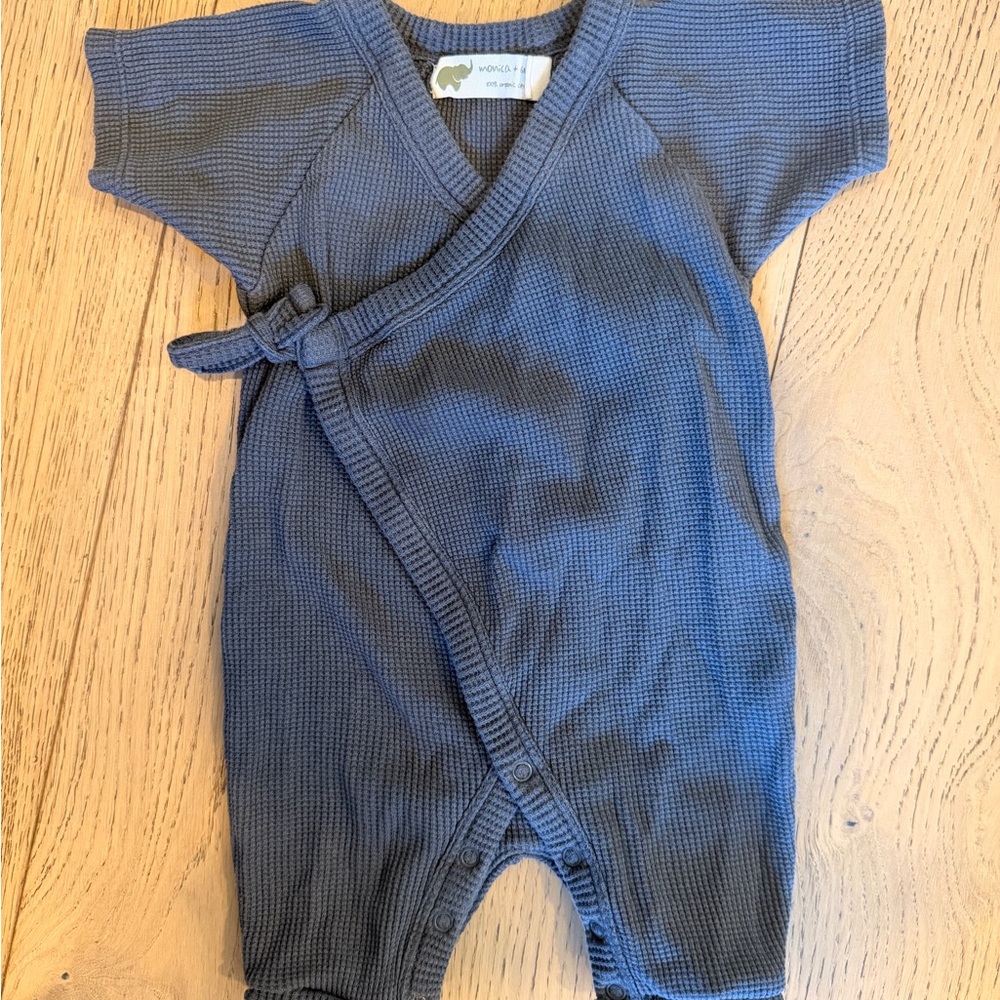 Waffle Knit Wrap One-Piece Bodysuit in Slate Blue - Kids